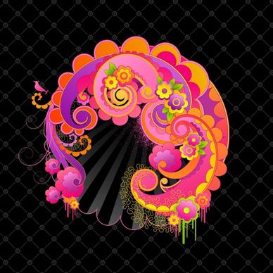 decorative background template dark colorful floral curves