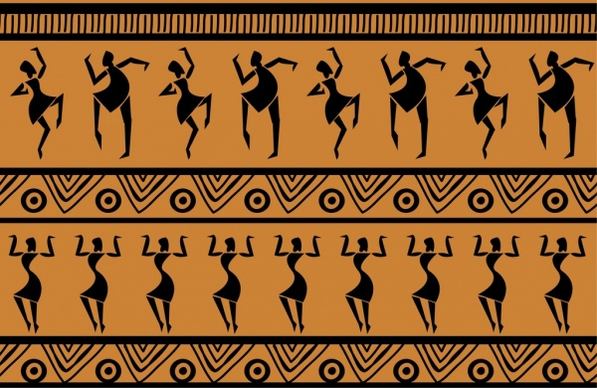 tribal decorative background dancer icons repeating design