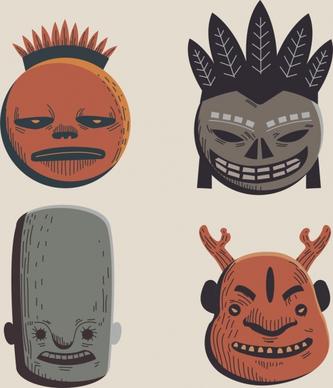 tribal masks collection retro dark design