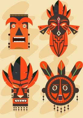 tribal masks icons collection horror design