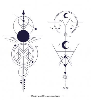 tribal tatoo templates flat classic geometrical shapes