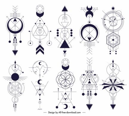 tribal tattoo templates classic flat symmetric geometric shapes