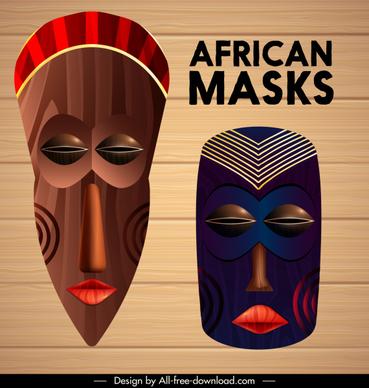 tribe masks icons colorful retro decor scary faces