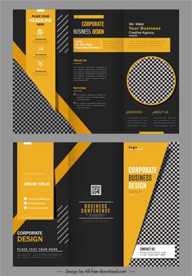 trifold brochure templates elegant dark black yellow checkered