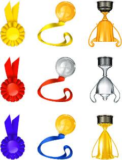 trophy gold and silver medals vector set