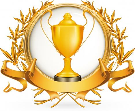 award logotype trophy wreath ribbon decor 3d golden