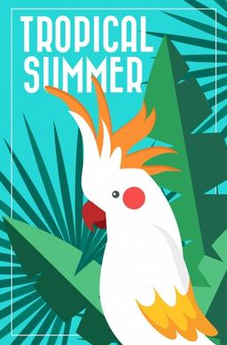 tropical background leaves parrot icons colorful design
