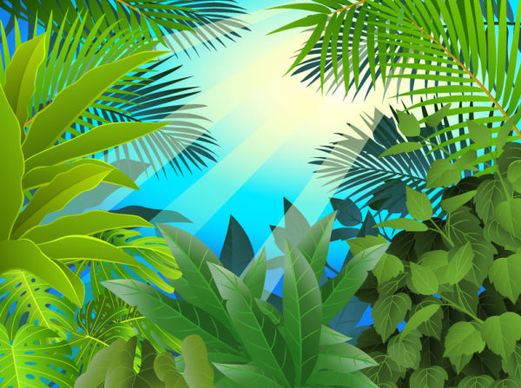 tropical green leaf elements vector background