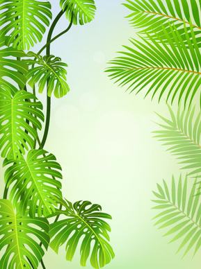 tropical green leaf elements vector background