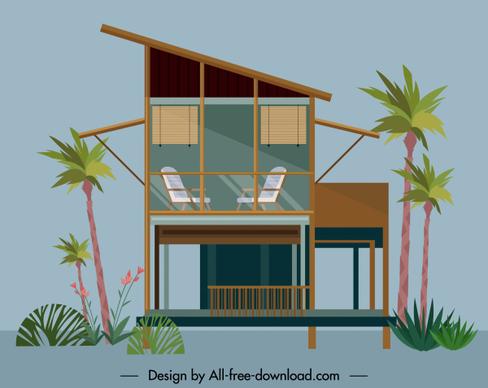 tropical house template classic decor flat sketch