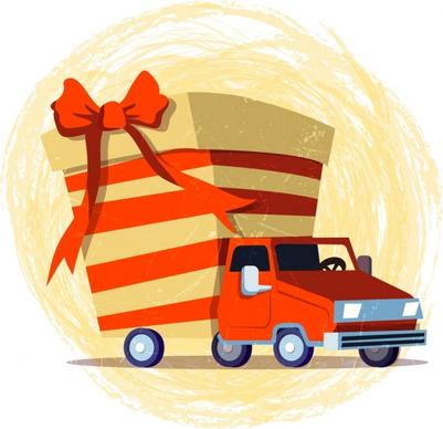 truck delivery advertising present box icon grunge decor