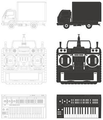trucks video recorder keyboard vector