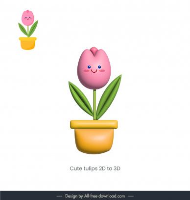  tulips design elements cute stylized 3d