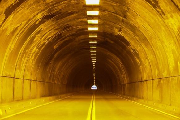 tunnel with bright yellow lights
