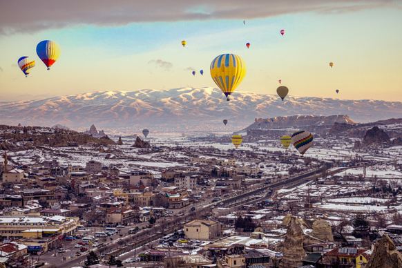 turkey city picture snowy ballon flying scene 