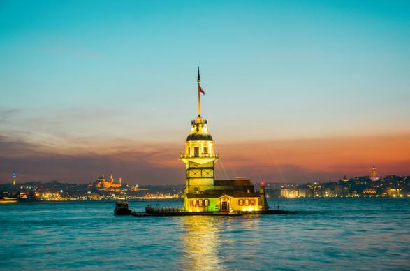 turky city picture sparkling architecture twilight sea view