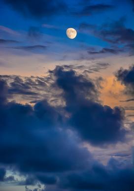  twilight scene picture moon cloudy sky 