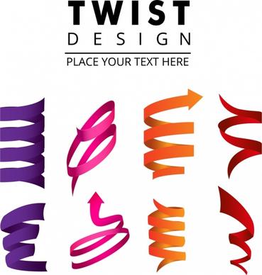 twisted decorative icons collection colorful 3d design