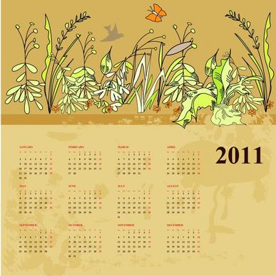 2011 calendar template nature theme handdrawn decor