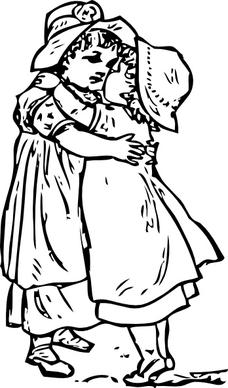 Two Kids Girls Hug clip art