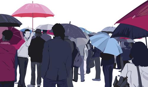 umbrella and people silhouettes design vector