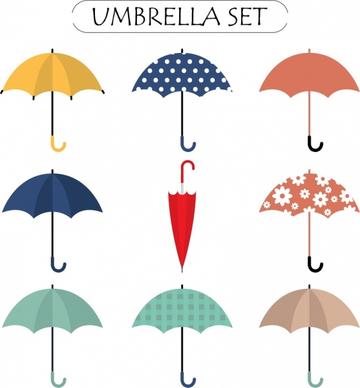 umbrella icons collection various colored types