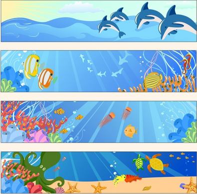 marine banner templates colorful cartoon species decor