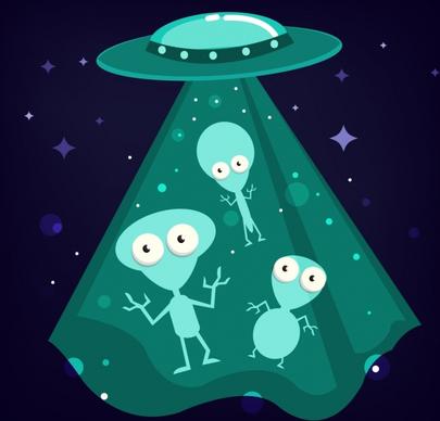 unidentified flying object background alien icon cartoon design