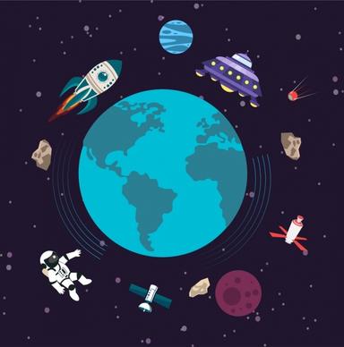 universe background earth ufo spaceship astronaut satellite icons