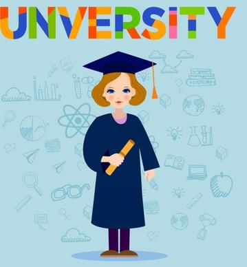 university banner bachelor educational icons colored cartoon