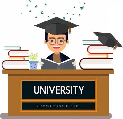 university education background boy book graduation icons