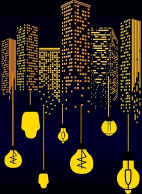 urban background yellow lamps high buildings icons