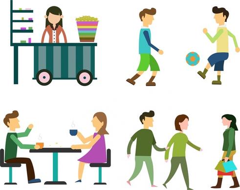 urban people icons with various activities isolation