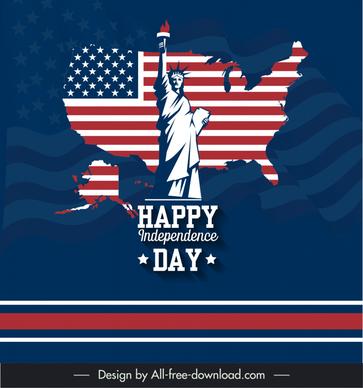 us independence day holiday poster contrast design liberty statue flag map sketch