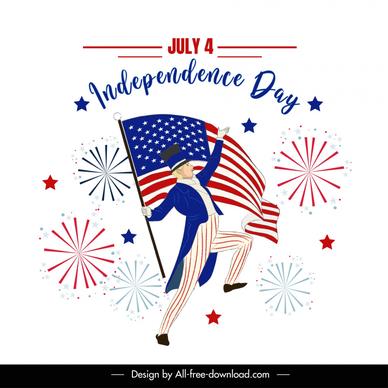 usa independence day poster template dynamic cartoon flag fireworks 