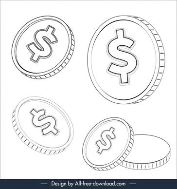 usd design elements dynamic falling round coins outline