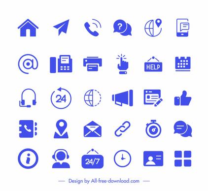 user interface icons collection blue flat symbols sketch