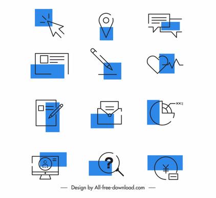 user interface icons flat classical handdrawn symbols