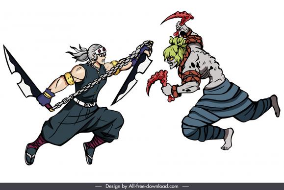 uzui vs gyutaro icons dynamic cartoon character sketch