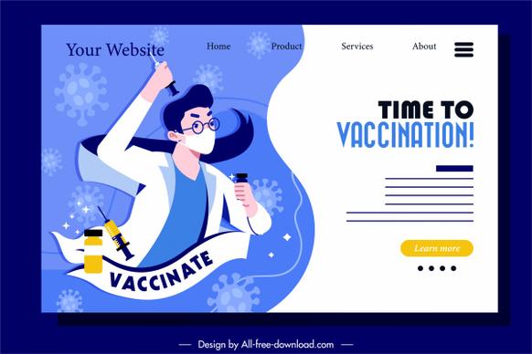 vaccination webpage template doctor medical elements sketch