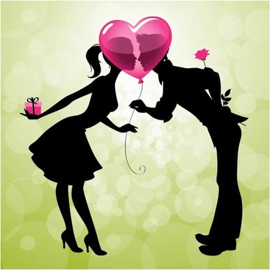 valentine39s day cartoon couple kissing silhouette vector