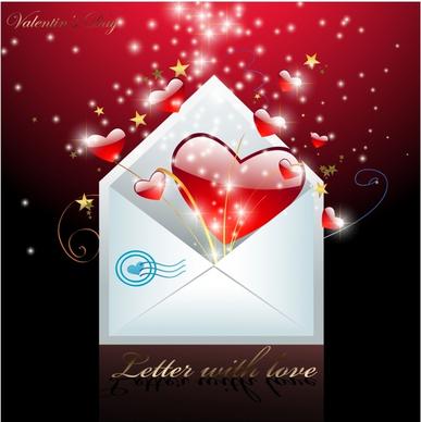 valentine background sparkling dynamic red hearts envelope sketch