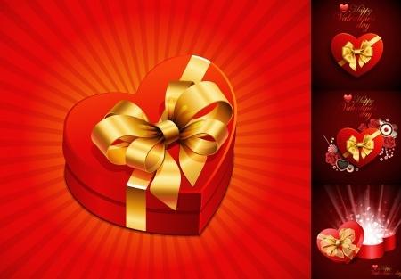 valentine background sets red heart gift box decoration