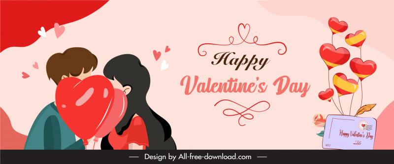 valentine banner template romantic kissing couple sketch hearts decor