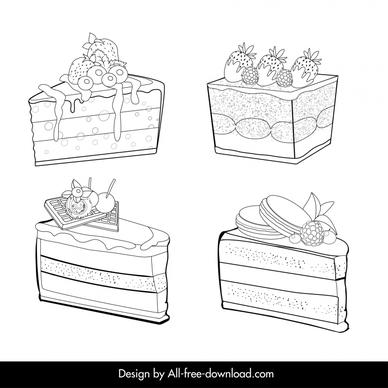 valentine cake icons collection black white handdrawn outline  