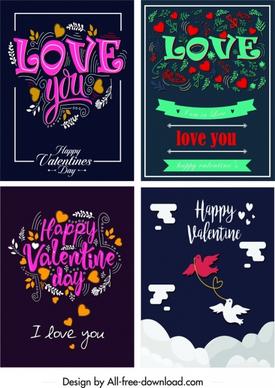 valentine cards templates colorful dark calligraphic hearts decor