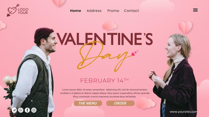 valentine day landing page template happy dating couple sketch