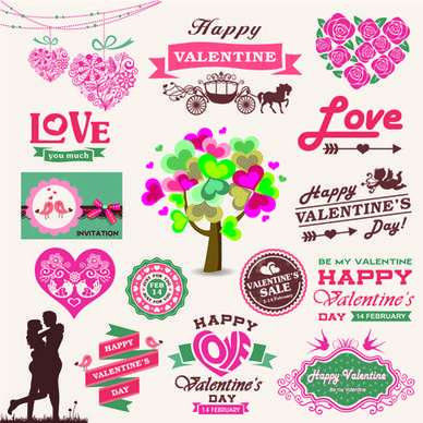valentine day ornament and labels vector set