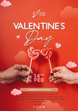 valentine day sale poster template hands holding candy sketch closeup design