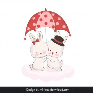 valentine design elements cute cartoon bunnies couple
